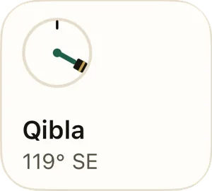 Qibla tile with a small compass, 119 degrees south-east.